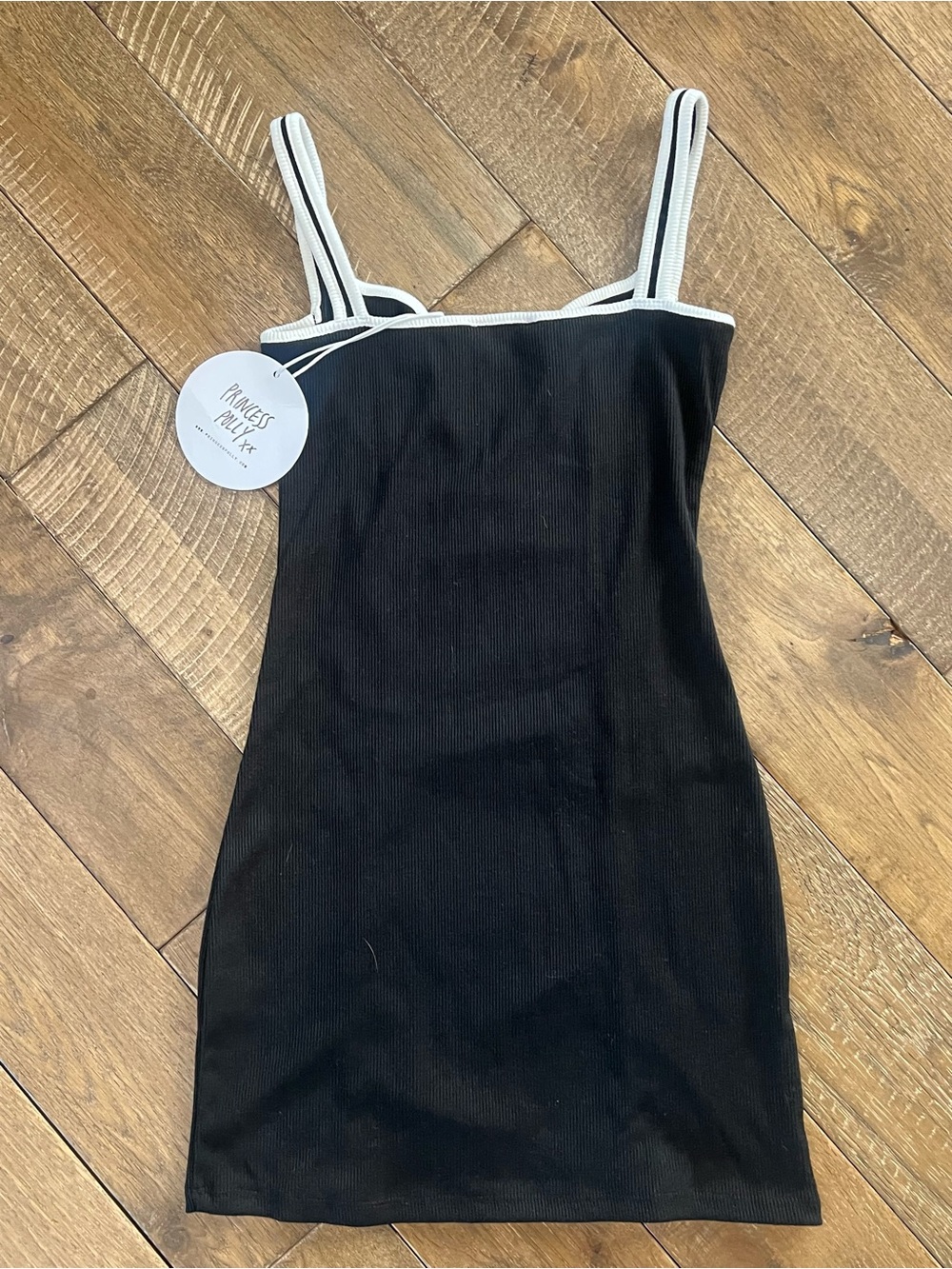 Princess Polly Black Mini Slip Dress with White Contrast Seams - Picture 6 of 6
